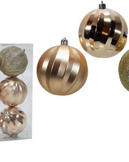 XMAS TREE BALLS 6/SET 80MM CHAMPAGNE