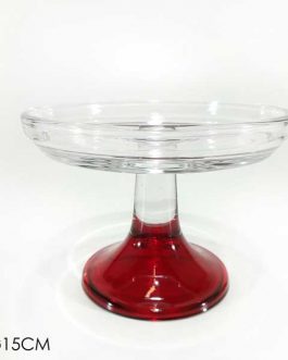 CANDLE HOLDER GLASS W/RED