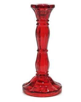 CANDLE HOLDER GLASS RED H20