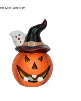 PUMPKIN W/HAT&GHOST W/LIGHT 18CM